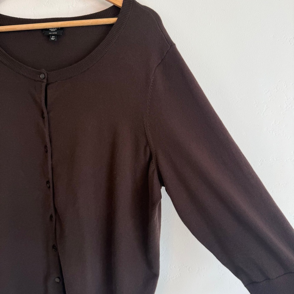 Talbots Woman Chocolate Brown Cardigan 2X Pima Cotton Dark Academia Preppy - Picture 9 of 13